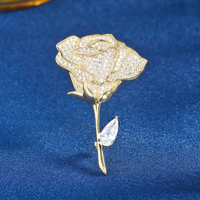 1 Broche Delicado de Rosa para Mulheres Homens Broches Fofos de Flor Planta Incrustados Zircônia Joias Acessórios da Moda Presentes de Festa