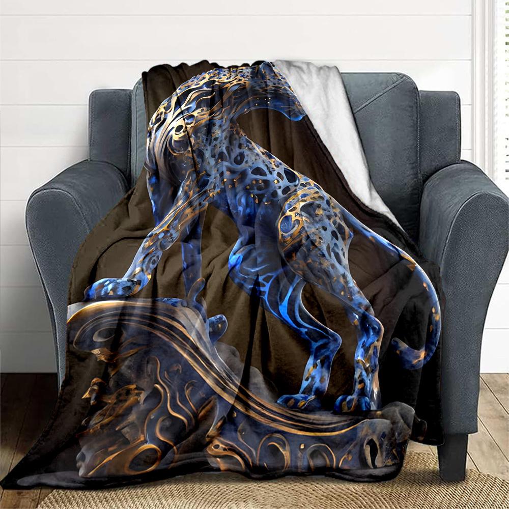 1pc Blue Leopard Blanket, Lightweight Flannel Fleece with Digital Printing, Soft Warm for Sofa, Travel, Camping, Office, Couch, Chair, and Bed, All-Se