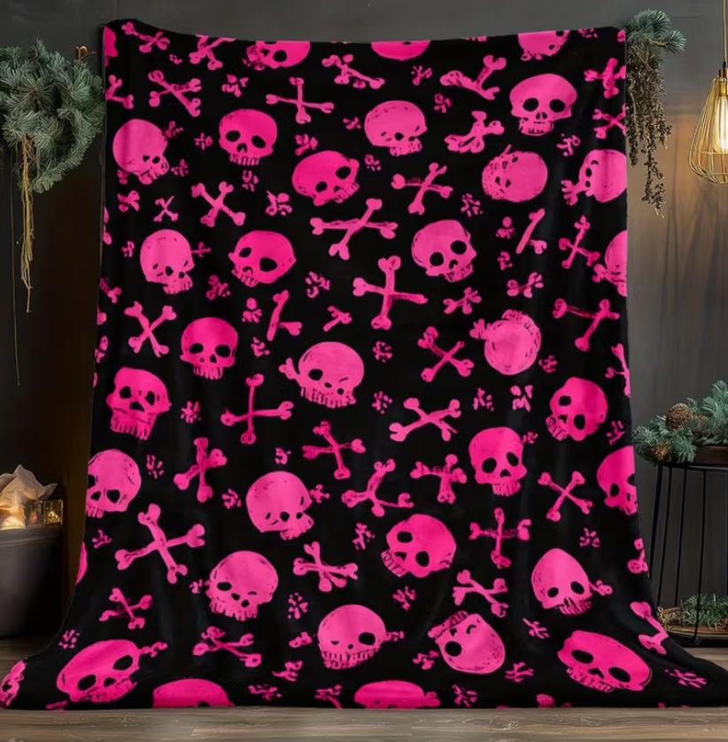Blanket Featuring A Skull Design. Cozy and Warm Flannel Blankets Suitable for Travel Camping, Sofas Living Rooms Couches, Chairs