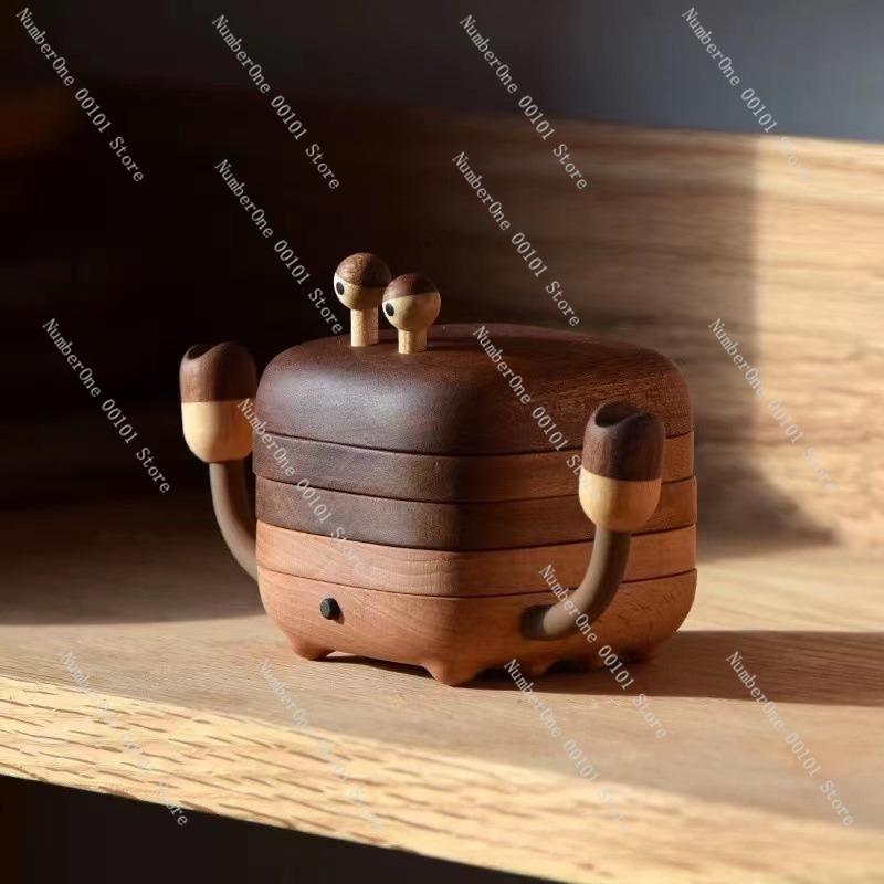 Wooden Magnetic Crab Coaster Set,Solid Wood Heat-Resistant Tea Coasters,Cute Creative Home Decoration for Tea Ceremony Dining
