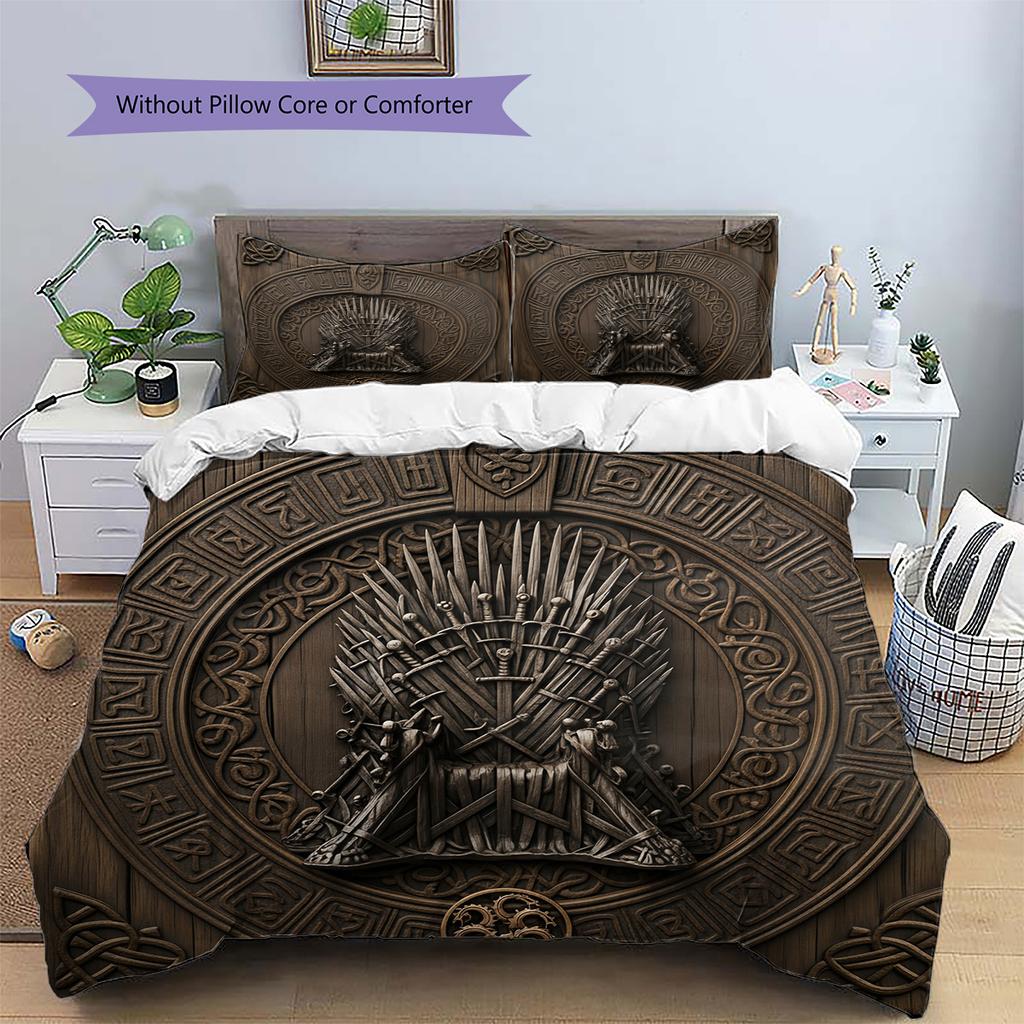 Sword Throne Pattern Bedding Quilt Set Home Decoration Gift (1 * duvet cover + 2 * pillowcase without core)