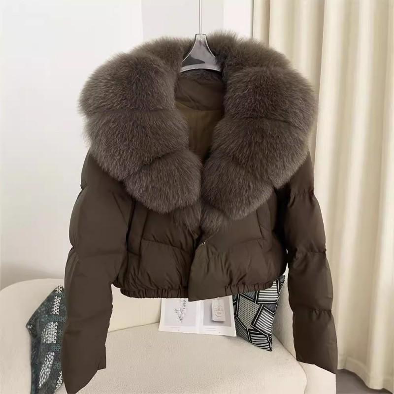 Womens Short Warm Puffer Coat With Real Fox Fur Collar Lightweight Down Jacket Winter Urban Commute