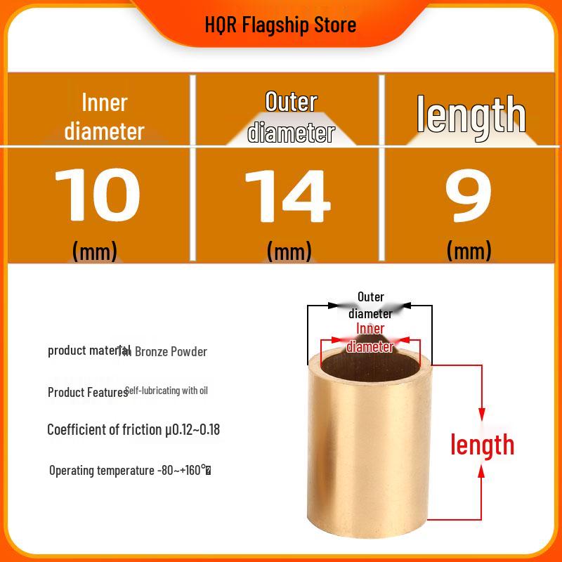 Self-Lubricating Oil-Impregnated Copper Bearing Bushing, Inner Guide 3-5, 6-8, 10-14, 15-32