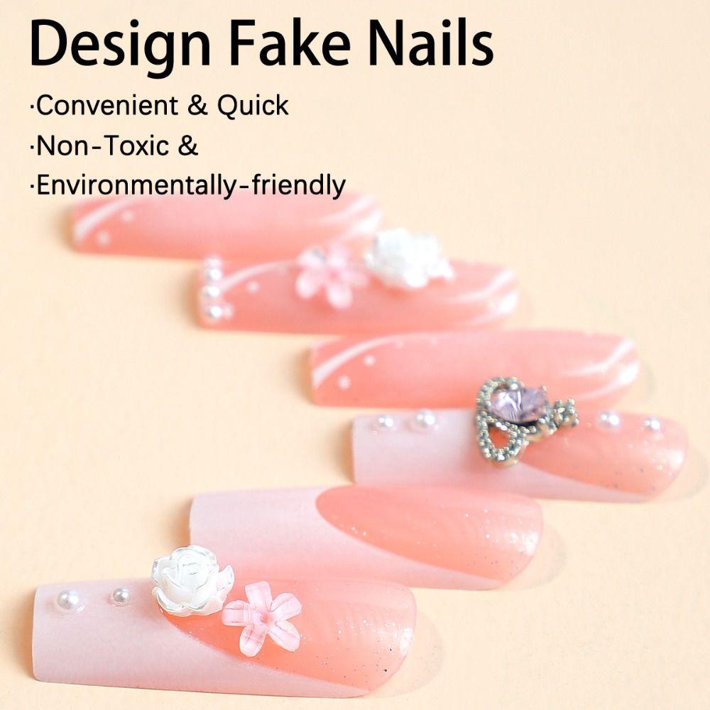 Long Length Long Water Pipe Fake Nails Square Head Nail Tips Fashion Press On Nails  Girl