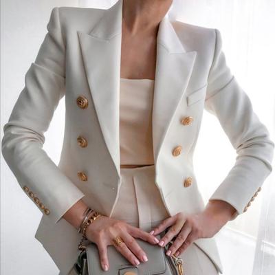 Women Suit Coat Lapel Long Sleeve Solid Color Suit Jacket Loose Fit Double Breasted Work Outwear Business Casual Wear