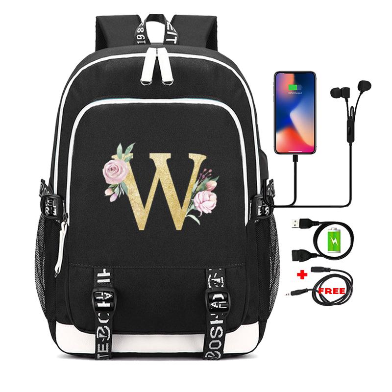 26 English Letters Black Backpack Cosplay Canvas Rucksack Children Kids Schoolbag Travel Bag Back To School Bookbag