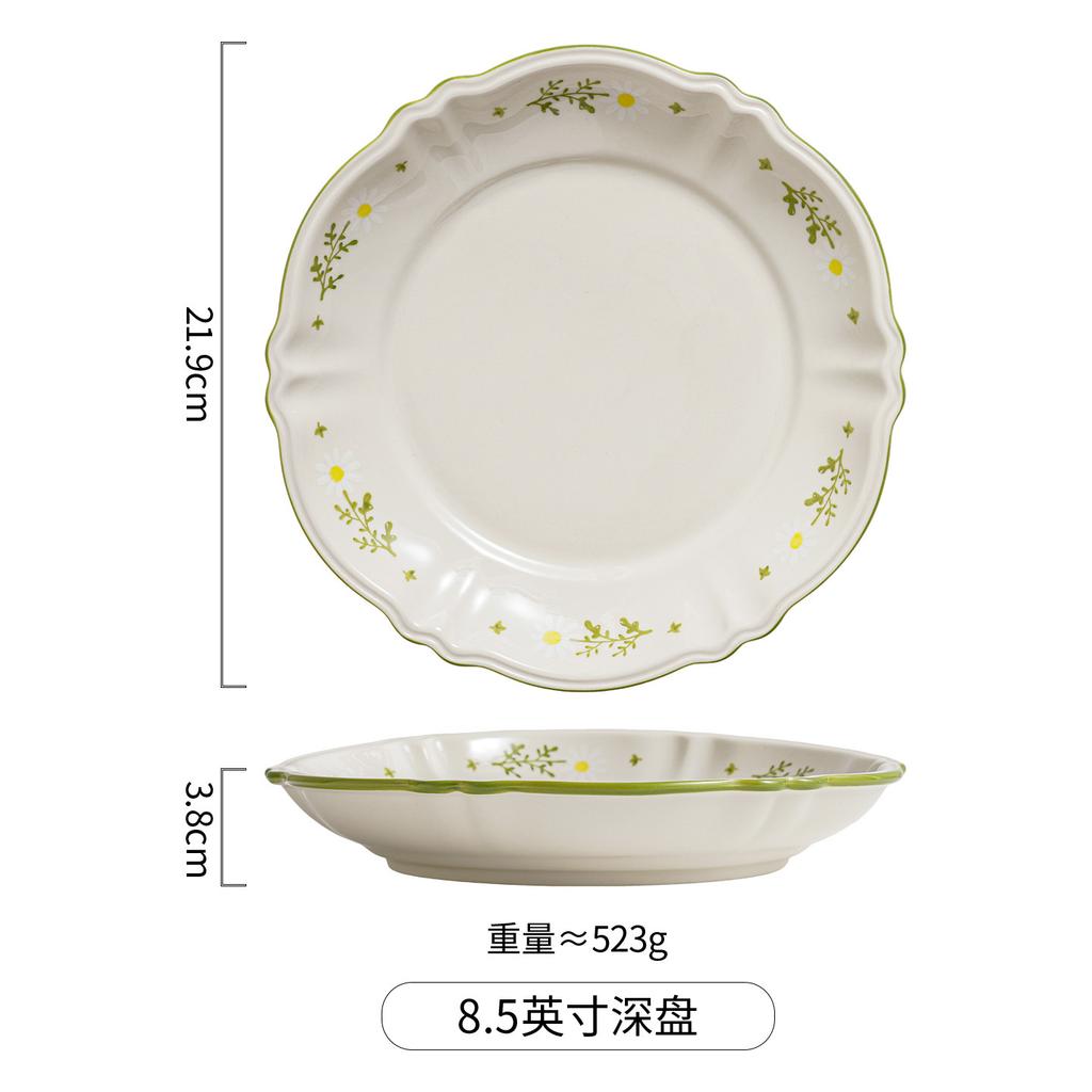 Lace Small Fresh Tableware High Value Ceramic Bowl Underglaze Color Household Bowl Set Large Capacity Binaural Bowl