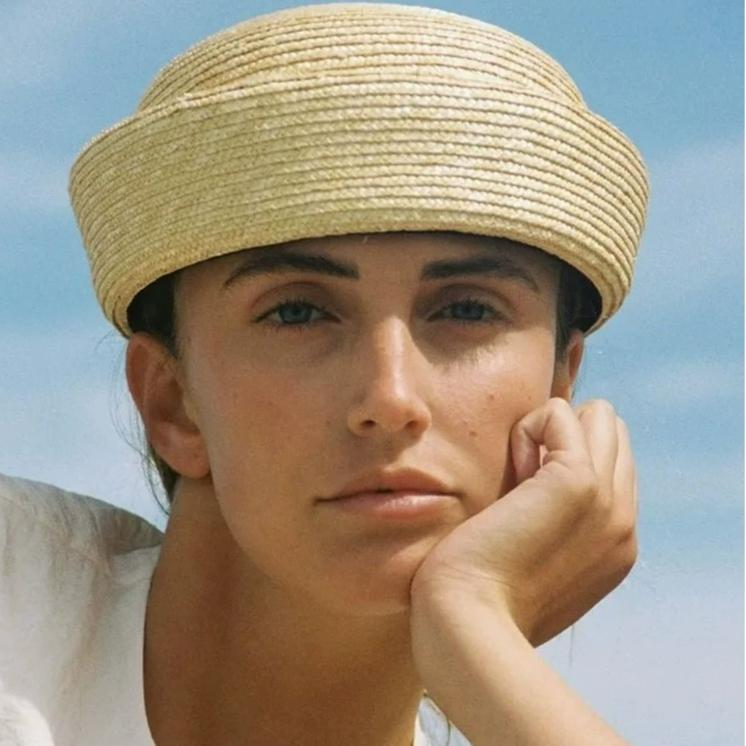 Sombreros de Sol Artísticos de Painter Berets Pillbox Hat Tejido de Paja de Papel Weave Círculo Cóncavo Superior Sombrero de Paja para Mujer