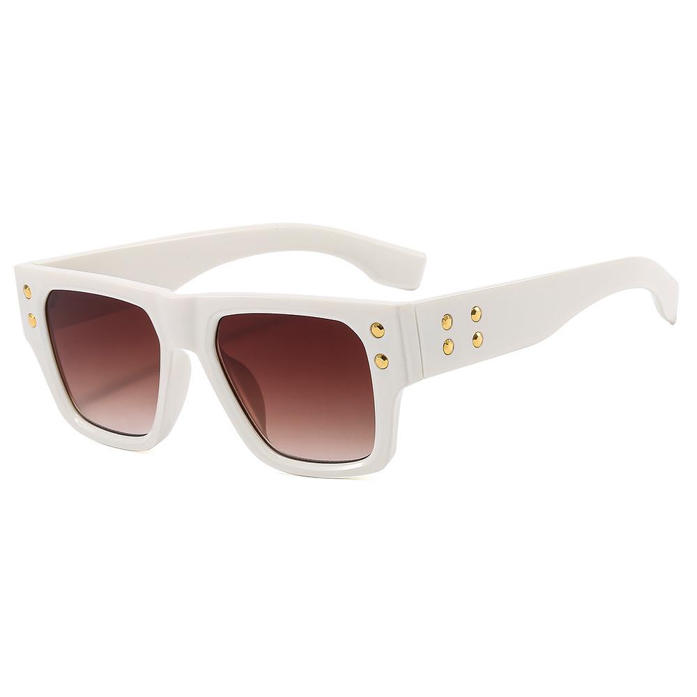 2023 Custom Good Price Ladies Sunglasses Men Large Square Vintage Retro Rivet Rectangle Sunglasses
