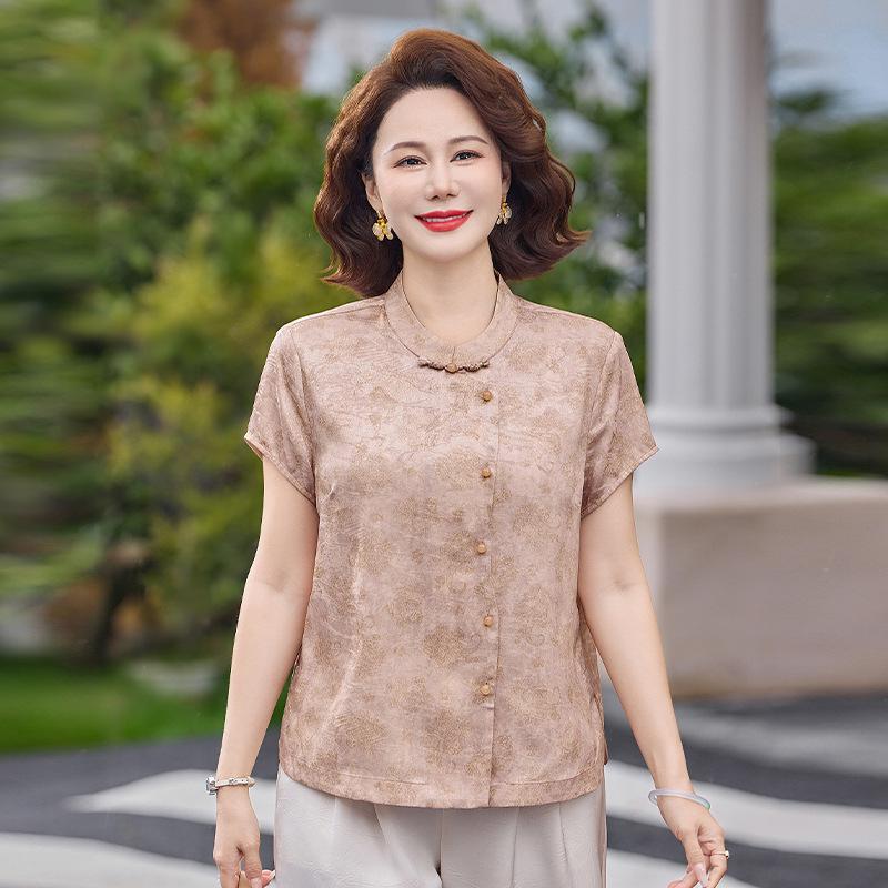 Summer 2026 Chinese-Style Chiffon Blouse for Middle-Aged Women
