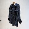 Womens Oversized Cotton Wrinkle Plaid Shirt Loose Fit Long Sleeve Button-Up Top Casual BF Style