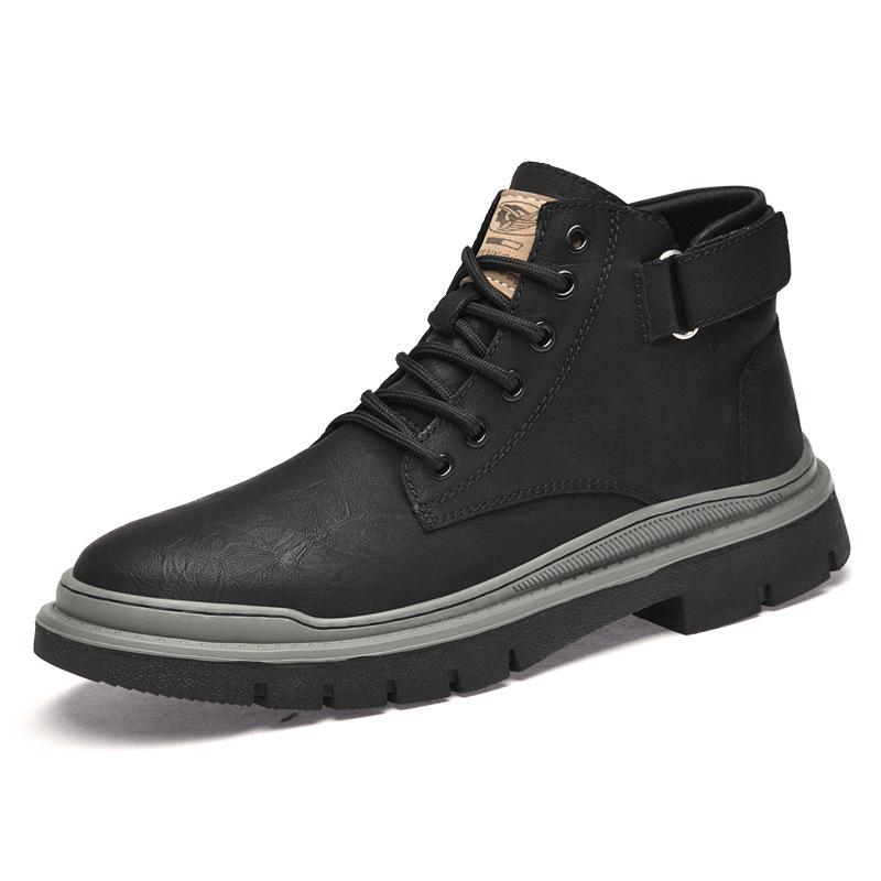 Men's High-Top Lace-Up Leather Work Boots - Autumn/Winter Casual Short Boots