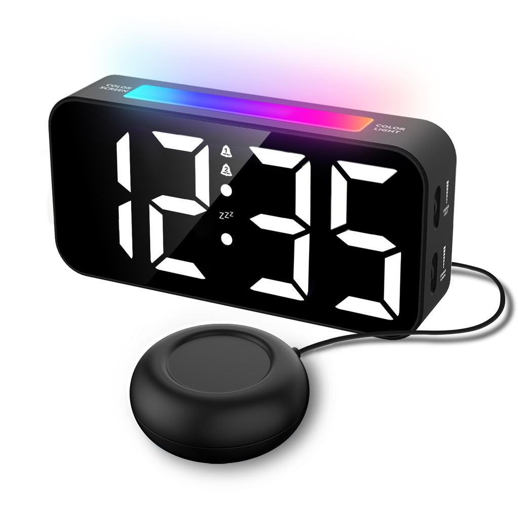 RGB Night Light LED Alarm Clock with Mood Light 2 Alarms with Vibrator Digital Night Light Clock Bell USB Power