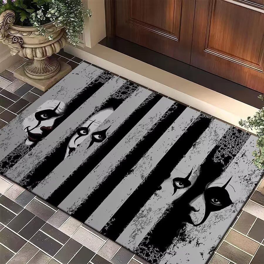 Halloween Thrilling Horror Scary Clown Face 3D Illusion Door Mat Non-slip Waterproof Durable Entrance Party Home Decor Door Mat