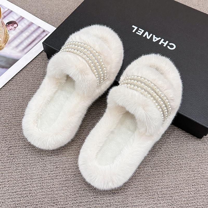 Thick bottom heightening Internet celebrity fluffy slippers women's autumn and winter outer wear ins home home non-slip pearl slippers spring and s