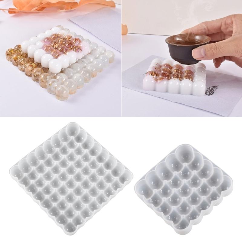 Half Bead Coaster Molds Square Silicone Coaster Mold Cup Mat Mold Square Epoxy Casting Mold for Resin Coaster Home Decor