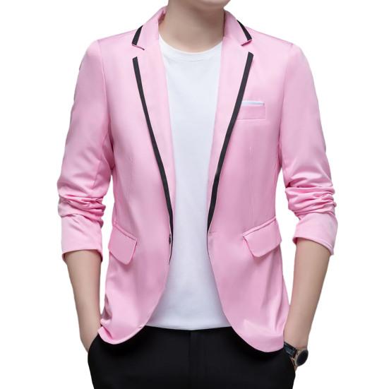 Dar Kesim Erkek Blazer Renk Blok Tek Düğmeli İlkbahar Sonbahar Erkek Günlük Takım Ceket Düğünler Damat Blazer Ceket