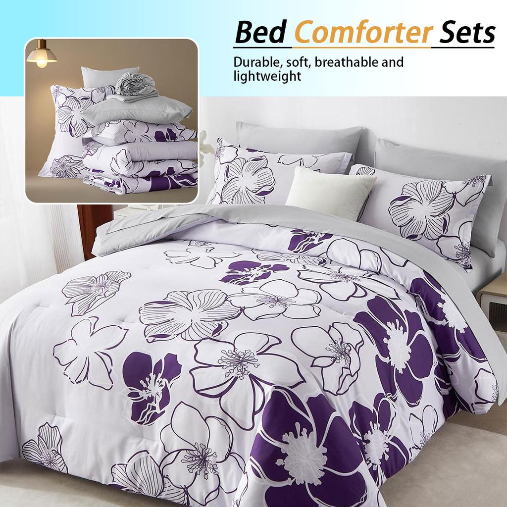 7-Pcs Floral Print Quilt Set, Soft And Comfortable, Bedding Set,  Room Decoration,All Seasons,  Ideal Gift, Queen/King Size