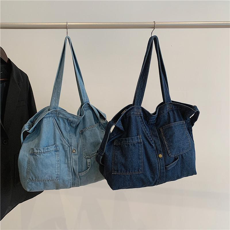 Casual Denim Solid Large Capacity Shoulder & Crossbody Bags Simple Fashion Versatile Portable Commute Women‘s Tote Bags 2025 New