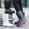 Men's Rain Shoes Medium Tube Men's Rain Boots Waterproof and Non-slip Outsole Men's Outdoor Travel Water Shoes Color Matching Rubber Shoes Rain Shoes