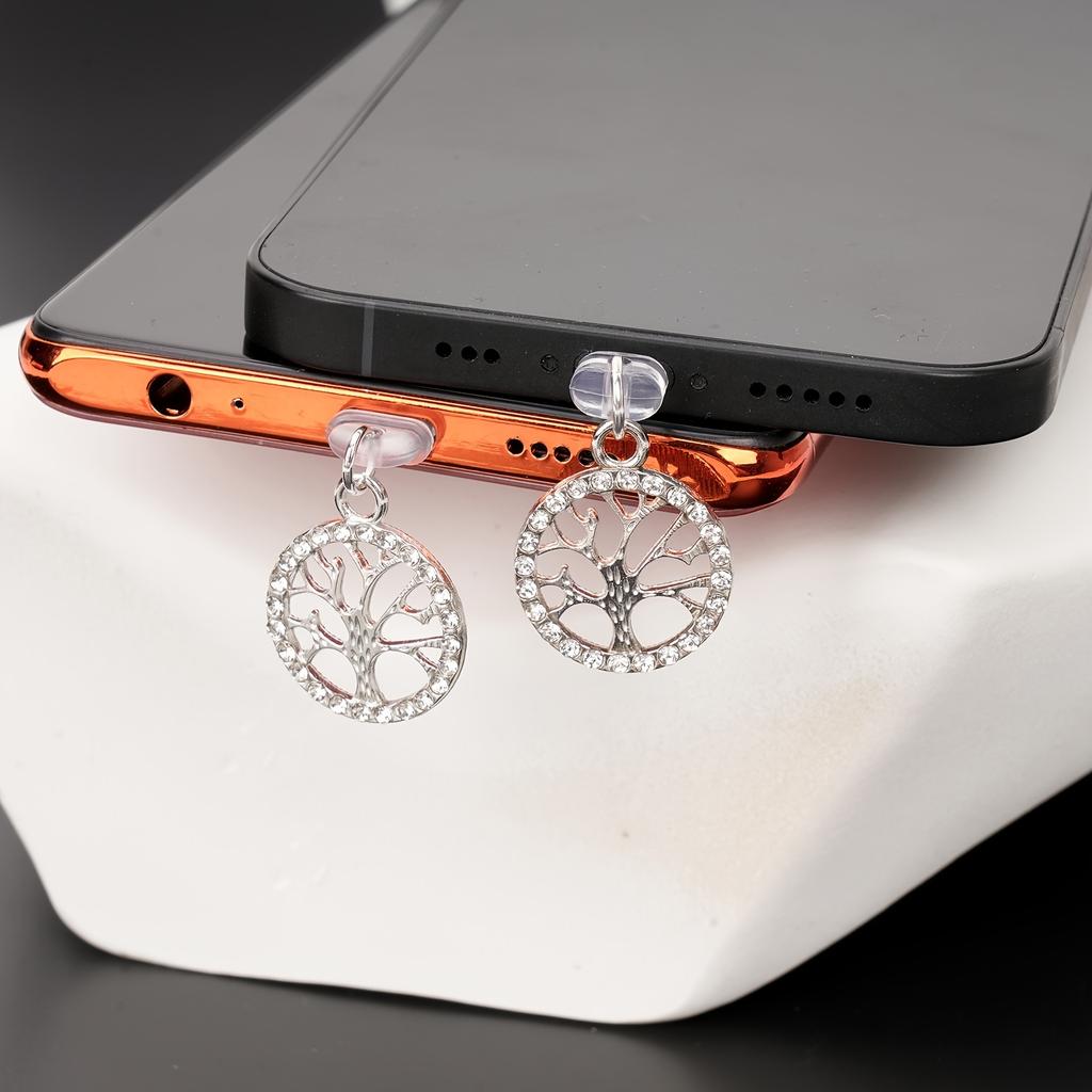1 szt. Zatyczka do telefonu komórkowego, stop, cyrkonie, zawieszka drzewo życia, odpowiednia jako zatyczka przeciwpyłowa do telefonu komórkowego, najlepszy prezent dla przyjaciela