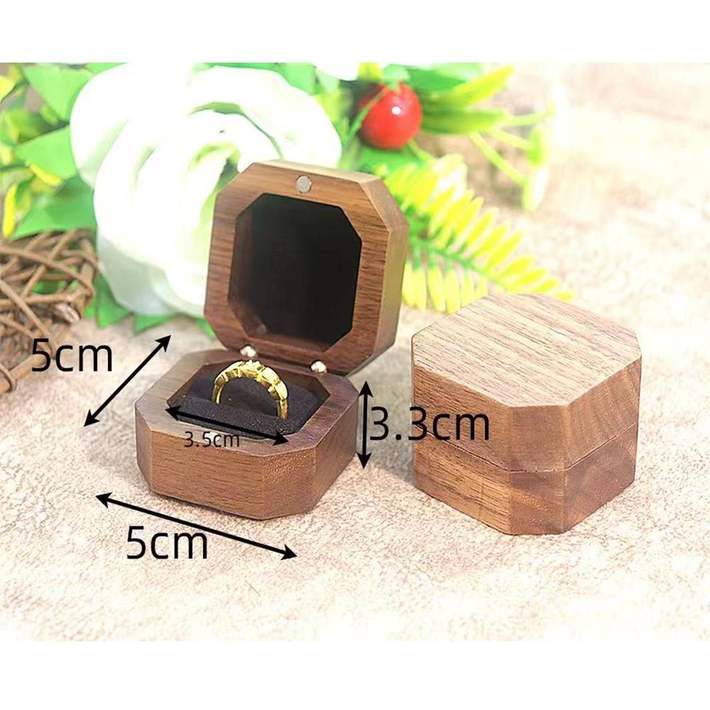 Wood Ring Box Portable Jewelry Box, Walnut Slim Ring Case for Proposal, Engagement, Wedding, Anniversary, Valentine's Day (U01-THX)