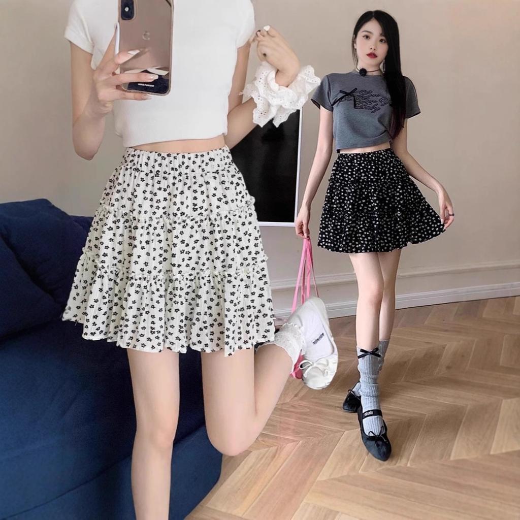 Women's High Waist A-Line Floral Tiered Ruffle Mini Skirt Plus Size Casual Boho