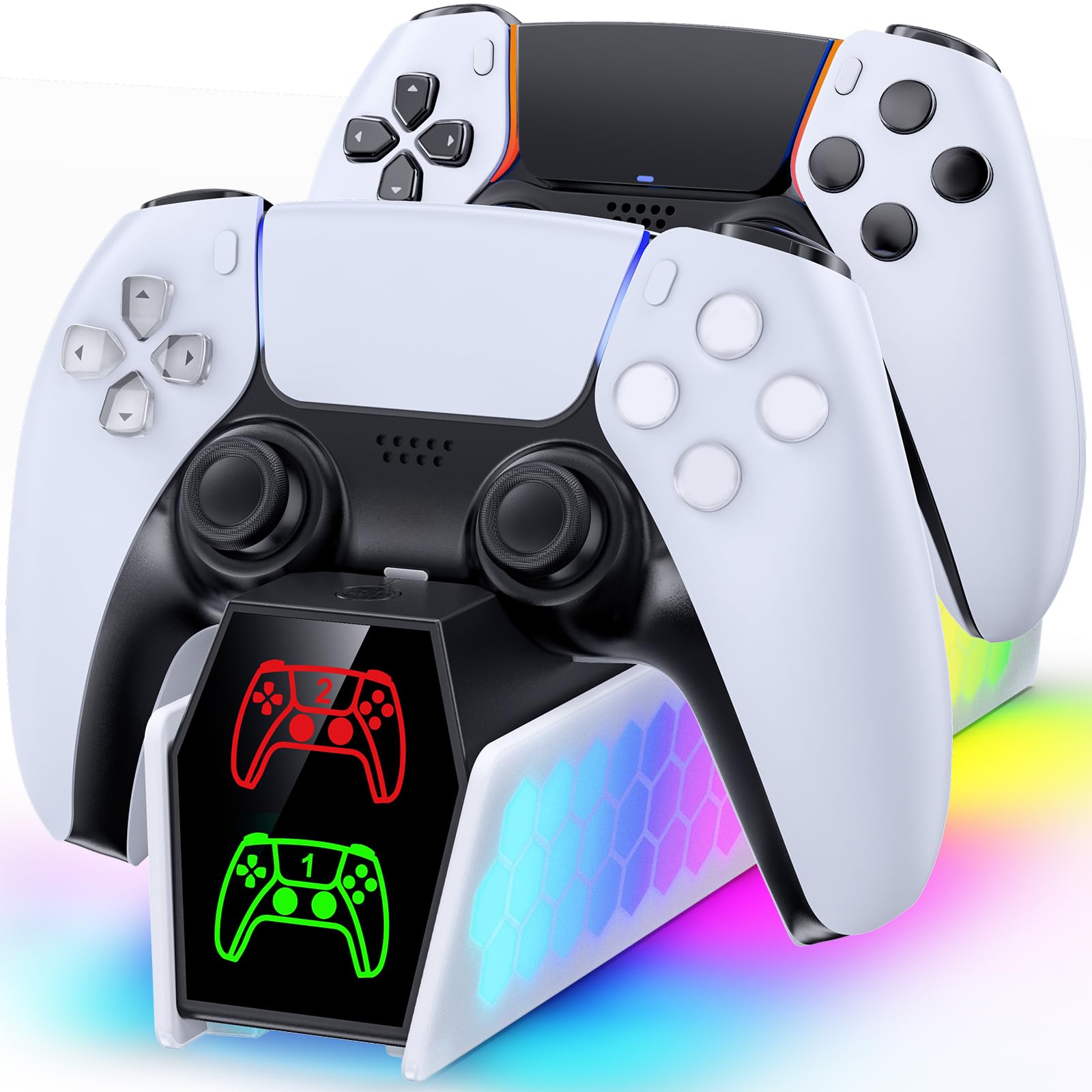 

PS5 Controller Charging Charges Two Controllers Compatible with PlayStation 5 Controllers and PS5 Charging PS5 LED RGB Overcharge Prevention Stand,