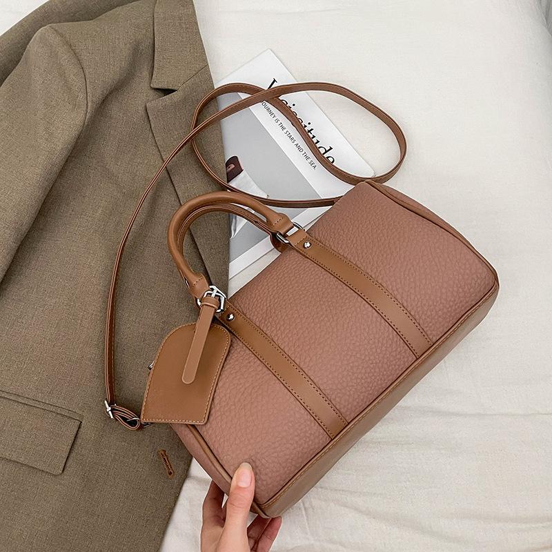 Retro Handbag Bag Women's New Fashion Contrasting Color Bowling Bag Simple Casual Shoulder Messenger Bag