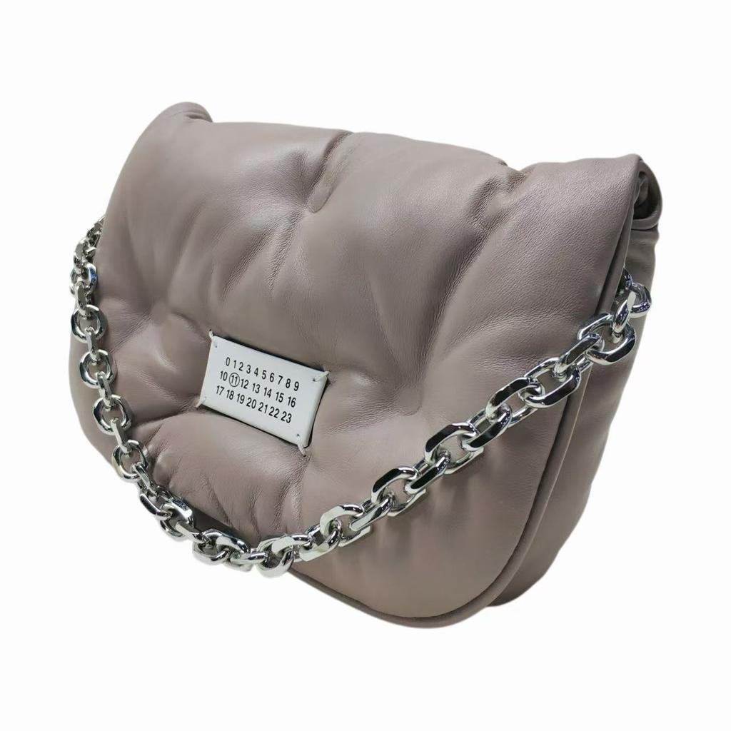 Maison Margiela Chain Strap Logo Patch Leather Shoulder Crossbody Bag Women Bags Gray S56WG0181P4300T4315