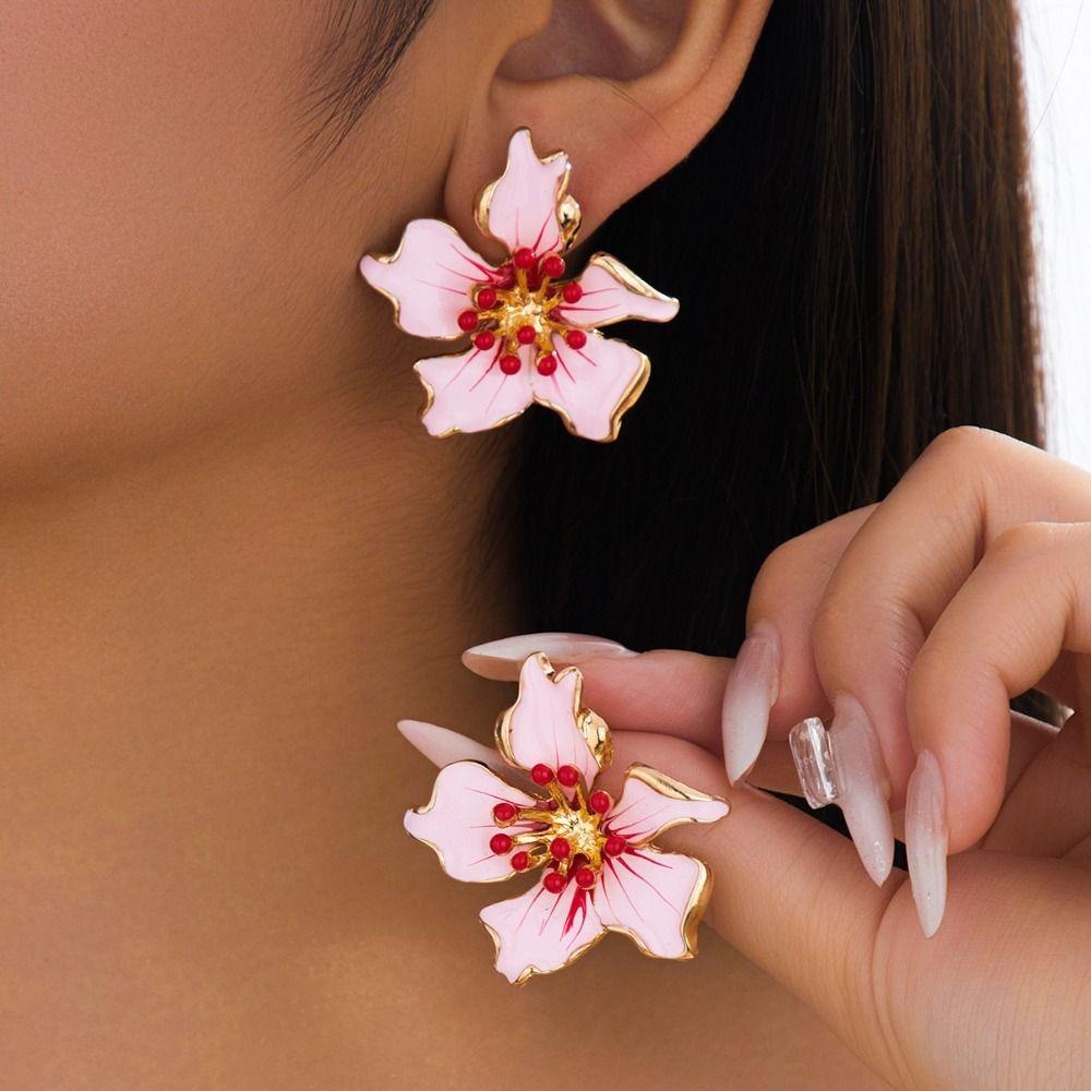 Retro Oil Drop Flower Earrings Colorful Enamel Flower Petal Earrings Wedding Party