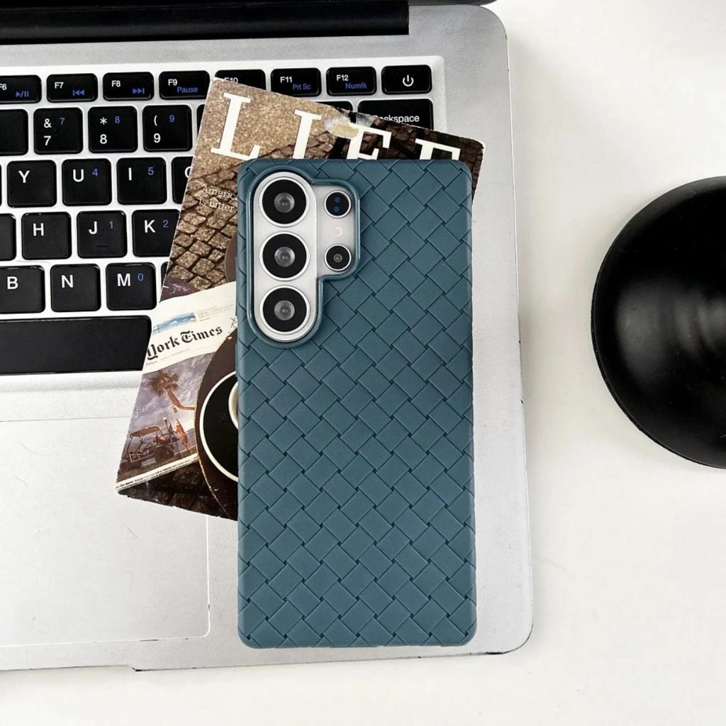 Luxury Woven Weave Pattern Leather Soft TPU Protective Phone Case for Samsung Galaxy S26 Ultra S25 Plus Shockproof Back Cover