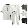 2Pcs/Set Men Summer Outfit Stand Collar Short Sleeve T-shirt Elastic Waist Drawstring Ice Silk Pants Set Tiger Print Casual Suit