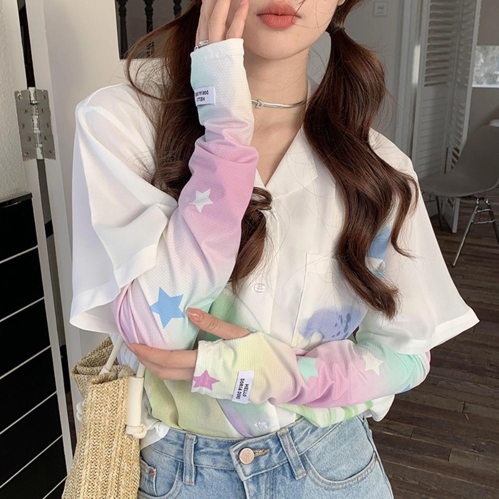 Elastic Printed Sleeves Ice Silk Sunscreen Sleeves Practical Long Gloves