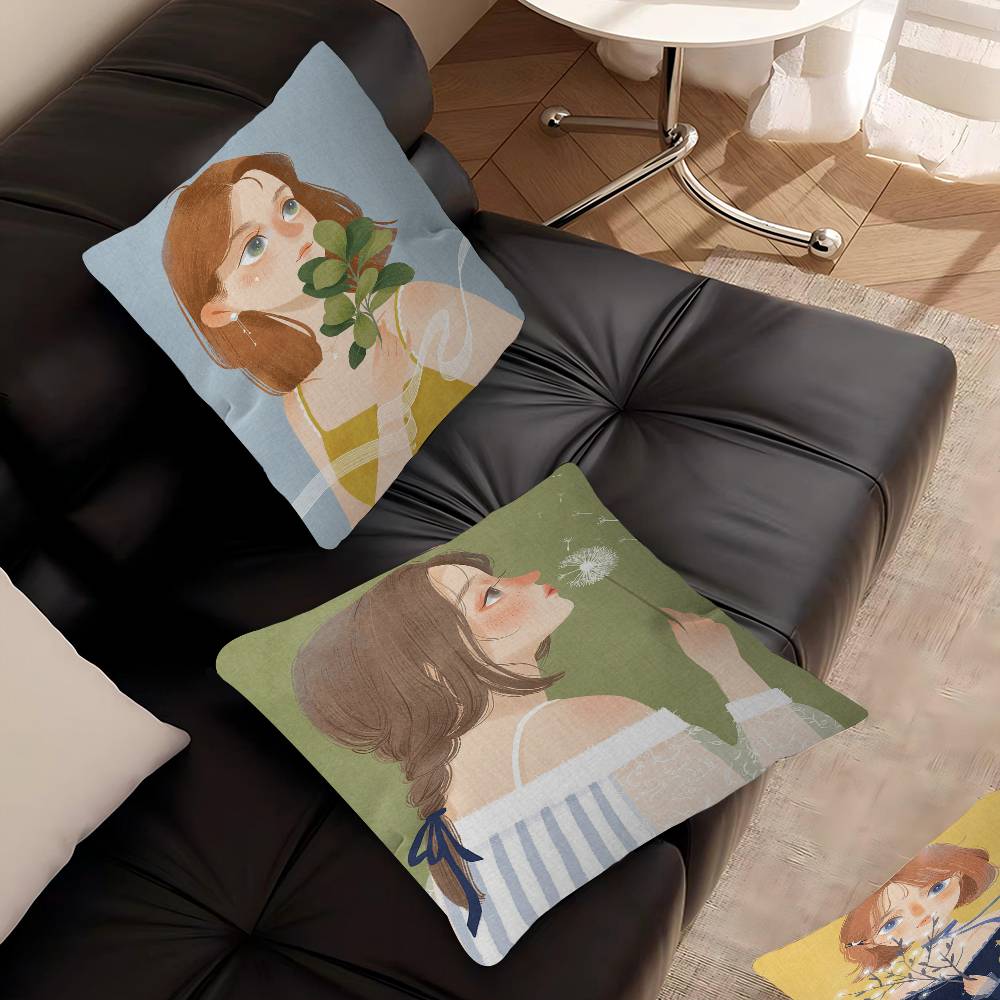 Cartoon Young Girl Personalized Pillow Cover Kids Bedroom Wild Party Decor Pillowcase Kid Birthday Shower Gift
