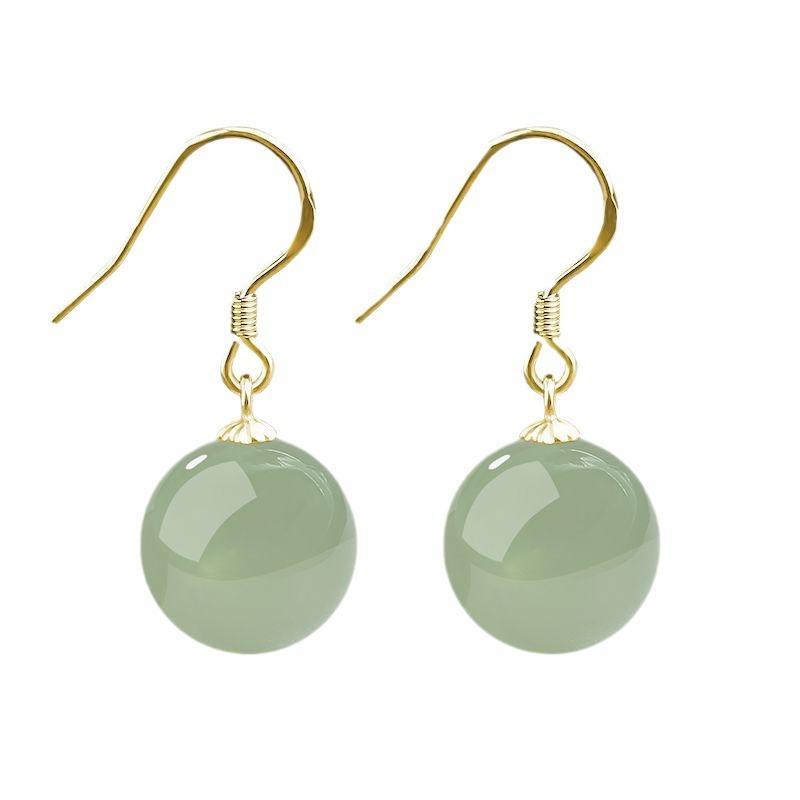 Light Green Jade Dangle Earrings Hand Polished Gold Plated Hooks Premium Jewelry for Gift Giving Daily Wear