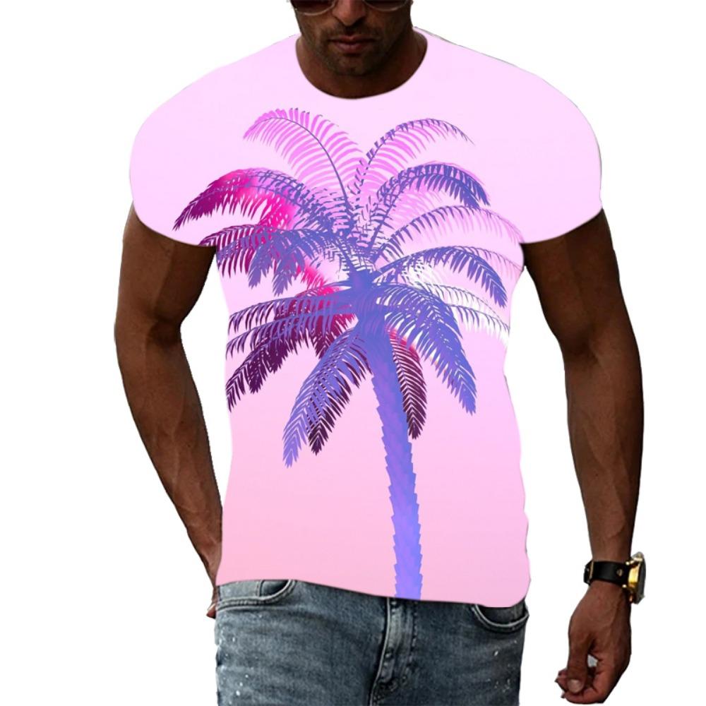 Sommer Herrenmode Persönlichkeit T-Shirt Palme Grafik 3D-Druck Hübsch Lässig Trend Übergröße O-Ausschnitt Kurzarm Top