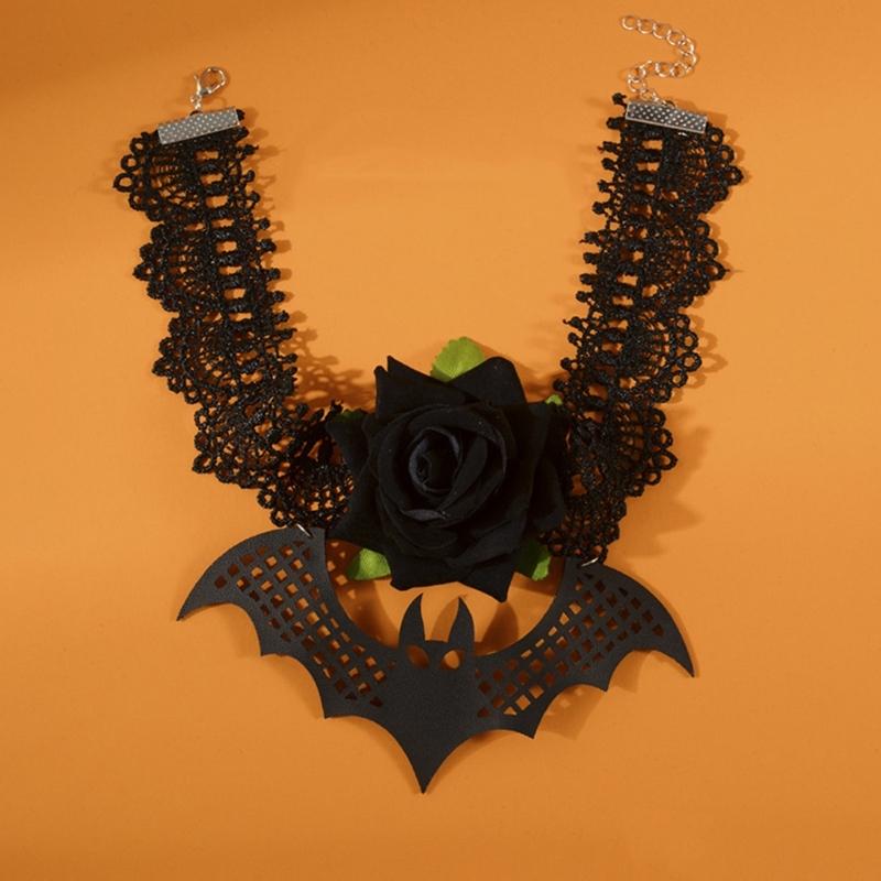 Gothic Lace Choker Bat Flower Specter Necklace Creativity Gorgeous Punk Jewelry Fashion Party Women Halloween Gift