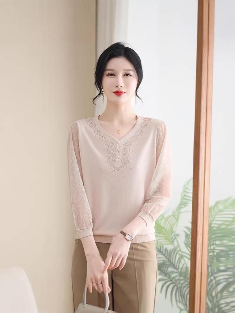 Mom's 2026 Spring Gauze Sleeve Knit Top Set for Middle-Aged & Elderly Women