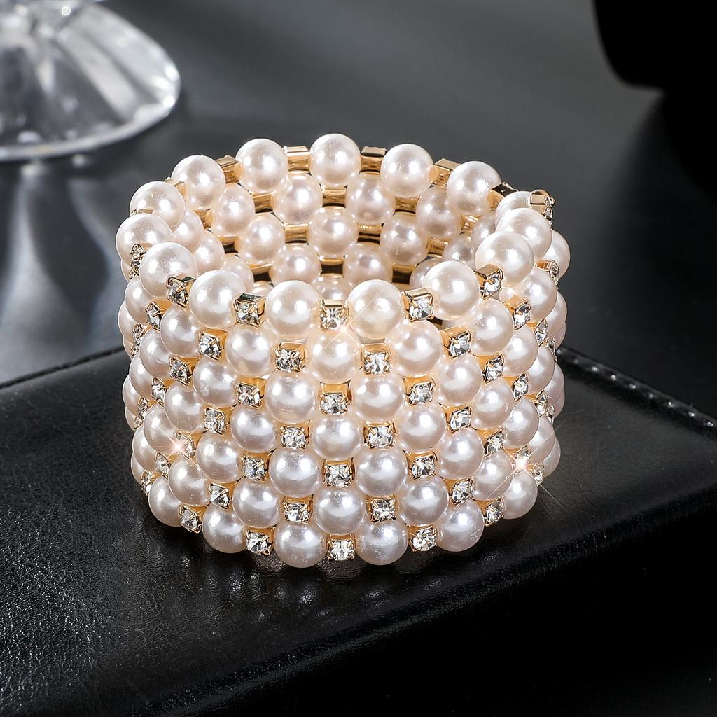 Bridal jewelry full diamond stretch bracelet, multi-layer pearl rhinestone winding spiral bracelet bracelet