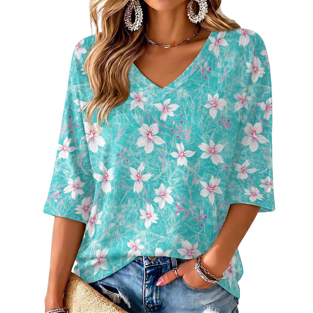 Women's Floral Print V-Neck Blouse Lightweight for Spring and Summer