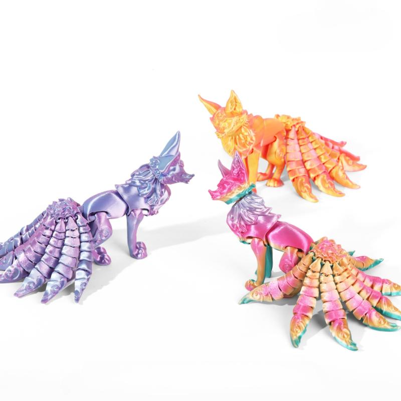 3D Printed Nine Tailed Fox Figurines Articulated Fox Figurines Flexible Joint Fox Miniatures Figurines Home Decoration Crafts