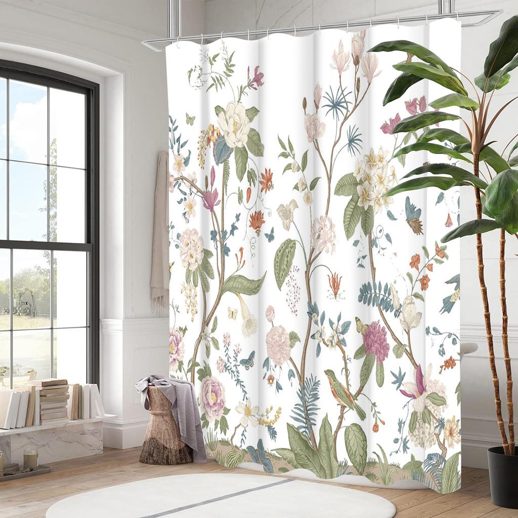 Koupelnový závěs s rostlinným a květinovým vzorem, Koupelnové nápisy, Sprchový závěs Vodotěsný s 12 háčky, Ryby Domácí dekorace Doprava zdarma