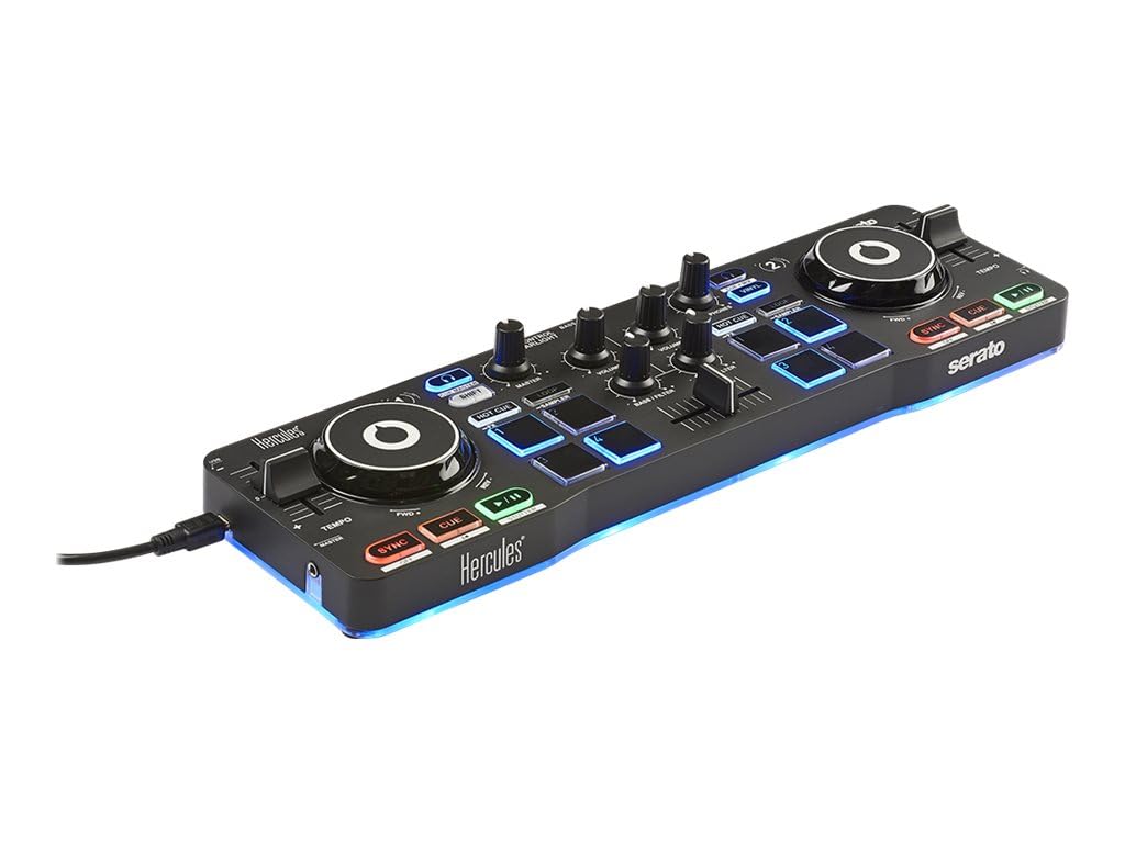 Hercules DJControl Starlight Compact DJ Controller with LED Lighting Compatible with Serato DJ Lite