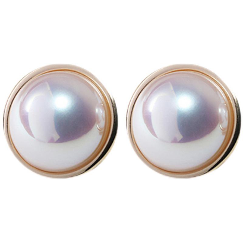 Elegant Retro Silver Pearl Stud Earrings - S925 Sterling