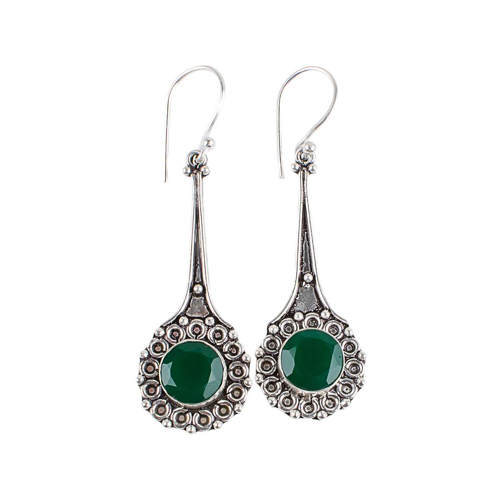 Green Onyx Gemstone 925 Sterling Silver Jewelry Handmade Women Earrings 2.52" EE-77-17