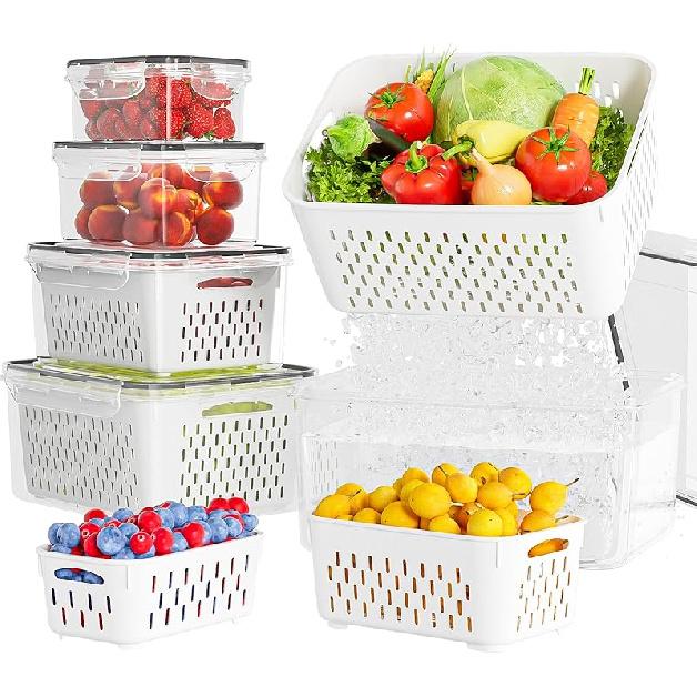 5 Pack Fruit Storage Containers for Fridge with Removable Colanders - Food Storage Containers with Lids, BPA-Free Produce Containers Keep Fruits, 5 Pack