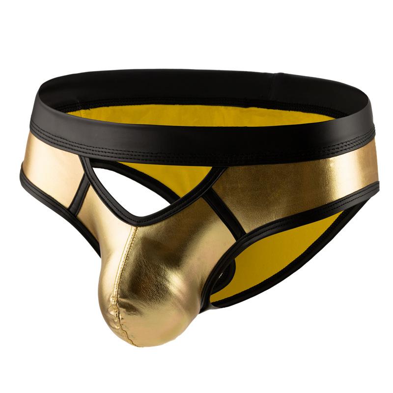 Męska seksowna bielizna penis erotyczny sztuczna skóra zabawne majtki otwarty krok sakiewka męskie majtki gejowskie majtki