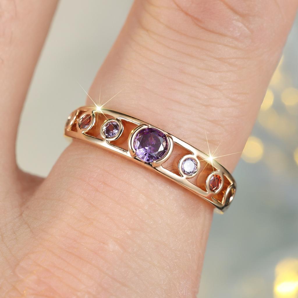 Cute Female Rainbow Zircon Stone Ring Gold Color Engagement Charm Wedding Jewelry For Women