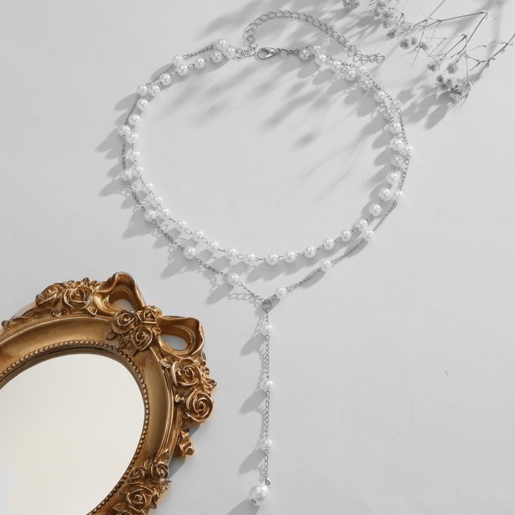 Women's Long Imitation Pearls Necklace with Sexy Tassel - Elegant Simple Pearl Jewelry Accessory